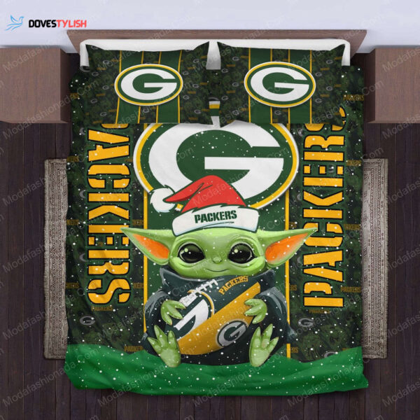 Baby Yoda NFL Green Bay Packers Logo Christmas Bedding Sets