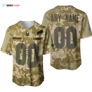 Custom Camouflage Buffalo Bills Baseball Jersey Perfect Gift for Bills Fans