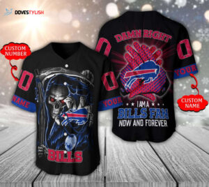 Custom Buffalo Bills Baseball Jersey Personalized Skull Design – Get Yours Now!