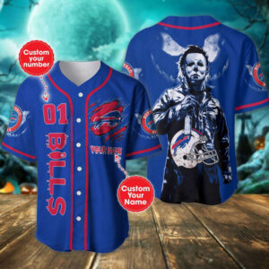 Customized Buffalo Bills Halloween Baseball Jersey Spooky Style for Game-day Fun!