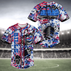 Buffalo Bills NFL Skeleton Baseball Jersey Shirt for Fans