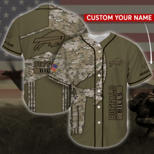 Custom Buffalo Bills NFL Camo Skull Baseball Jersey - Personalized Shirt for Men & Women