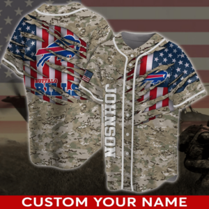 Custom Buffalo Bills Baseball Jersey for Men & Women American Flag Camo Design
