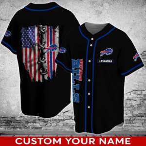 Custom Buffalo Bills Baseball Jersey Shirt Personalized with Name US Flag - Men & Women