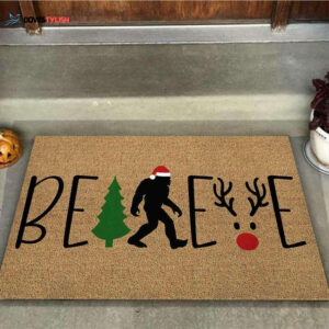 Camping Believe Bigfoot Coir Pattern Easy Clean Welcome DoorMat
