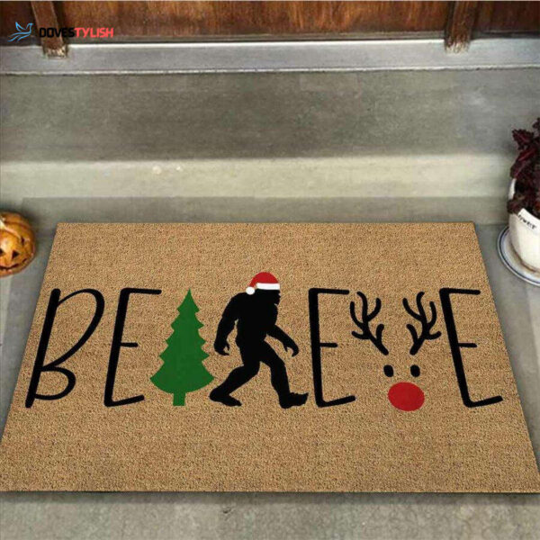 Camping Believe Bigfoot Coir Pattern Easy Clean Welcome DoorMat