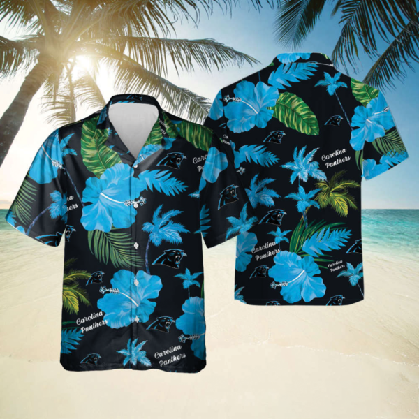 Carolina Panthers Nfl Color Hibiscus Button Up Hawaiian Shirt