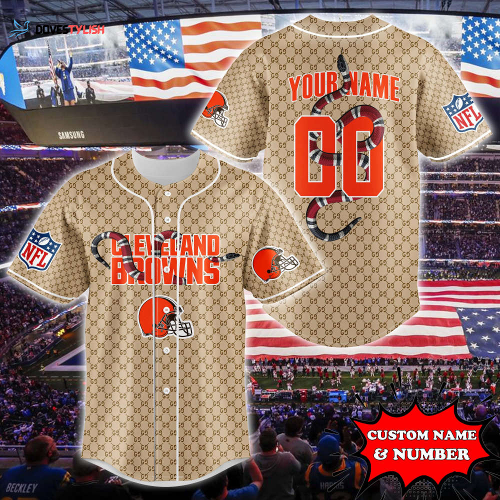 Cleveland Browns Baseball Jersey Gucci NFL Custom For Fans BJ2202 Cleveland Browns Baseball Jersey Gucci NFL Custom For Fans BJ2202