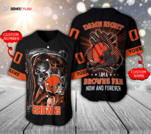 Cleveland Browns Baseball Jersey Personalized Skull Damn Right