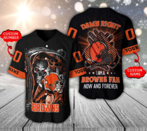 Cleveland Browns Baseball Jersey Personalized Skull Damn Right