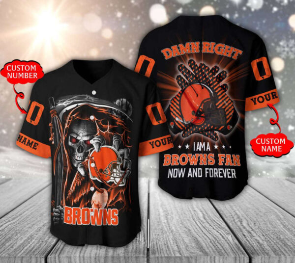 Cleveland Browns Baseball Jersey Personalized Skull Damn Right