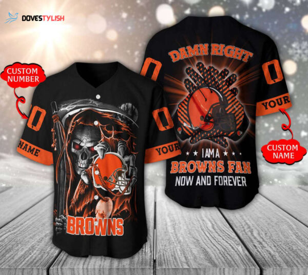 Cleveland Browns Baseball Jersey Personalized Skull Damn Right