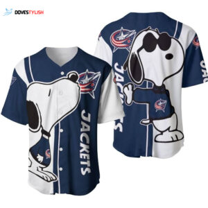 Columbus Blue Jackets Snoopy Lover Printed Baseball Jersey Gift for Men Dad