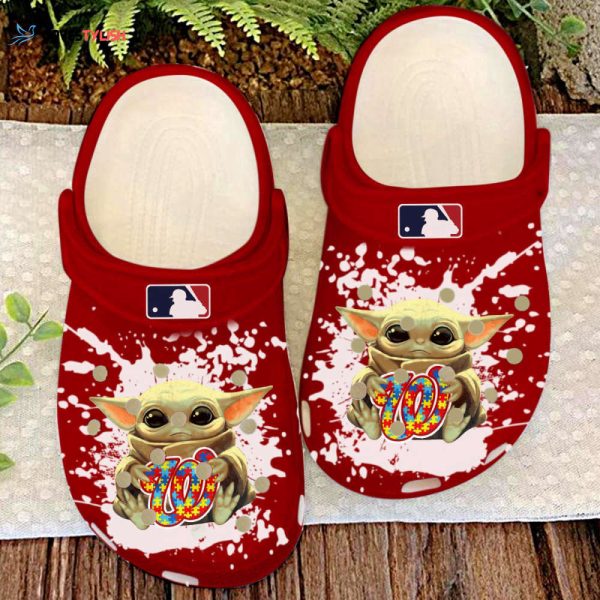 Croc Shoes – Clogs Shoes Personalized MLB Baseball Washington Nationals Baby Yoda Autism Awareness