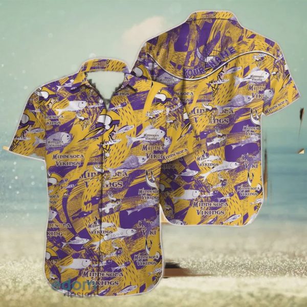 Custom Name Minnesota Vikings Vintage Flowers Pattern Hawaiian Shirt