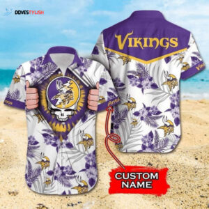 Custom Name Skull Hawaiian Shirt - NFL Minnesota Vikings Aloha Shirt for Men & Women
