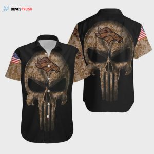 Denver Broncos NFL Camouflage Skull Hawaiian Shirt