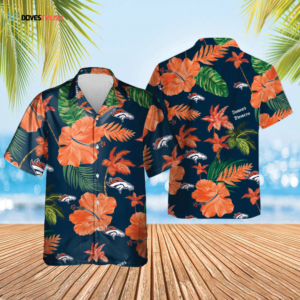 Denver Broncos Nfl Color Hibiscus Button Up Hawaiian Shirt