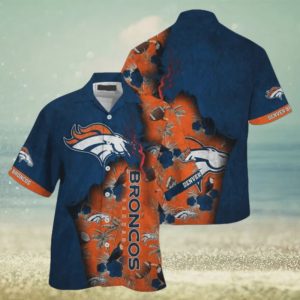 Denver Broncos NFL Navy Blue Orange Hawaiian Shirt
