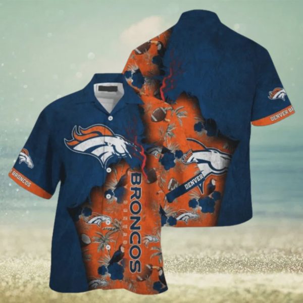 Denver Broncos NFL Navy Blue Orange Hawaiian Shirt