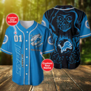 Custom Detroit Lions Baseball Jersey with Personalized Name & Number