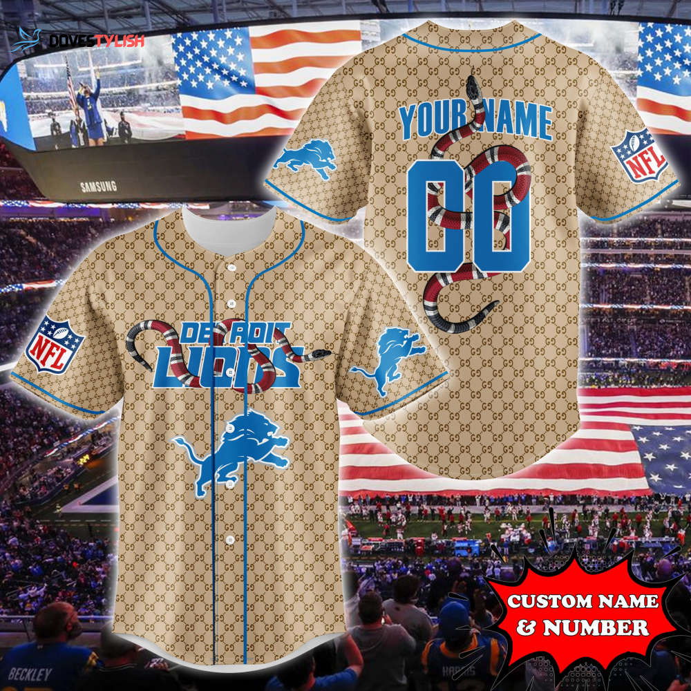 Detroit Lions Gucci NFL Custom Baseball Jersey for Fans – BJ2205 Detroit Lions Gucci NFL Custom Baseball Jersey for Fans – BJ2205