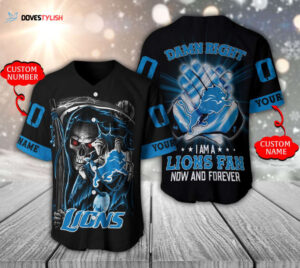 Custom Detroit Lions Baseball Jersey Personalized Skull Design