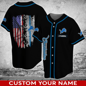 Custom Detroit Lions Baseball Jersey Shirt with US Flag – Personalized for Men & Women