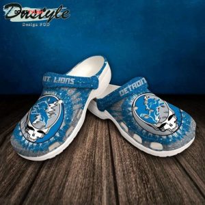 Detroit Lions Skull Pattern Clogs Classic Clogs Shoes In Blue & Grey