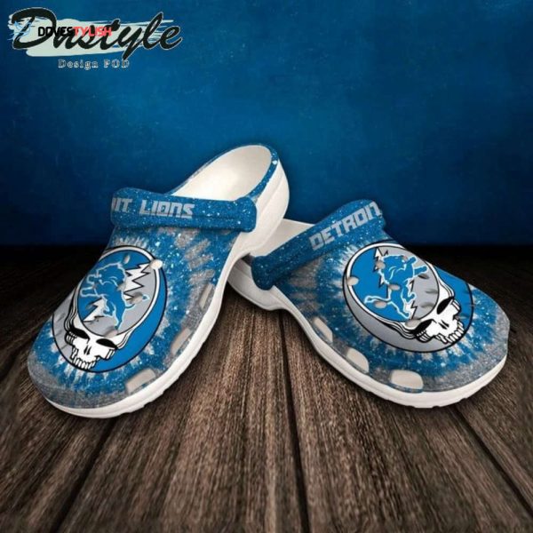 Detroit Lions Skull Pattern Clogs Classic Clogs Shoes In Blue & Grey