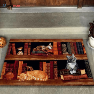 Funny Cat In bookshelf Easy Clean Welcome DoorMat