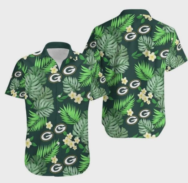 Green Bay Packers Logo And Leaves Hawaiian Shirt Unisex Gift Tee 2024
