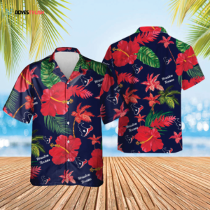 Houston Texans Nfl Color Hibiscus Button Up Hawaiian Shirt