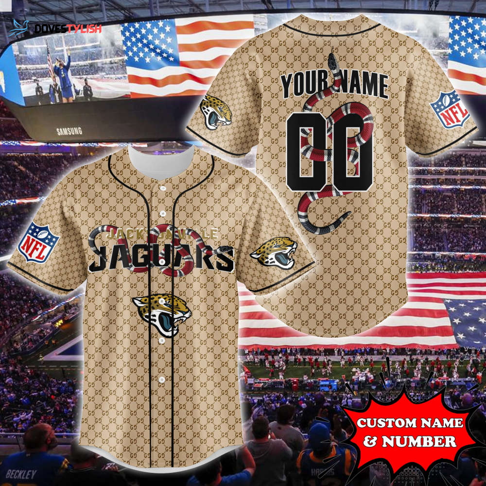 Jacksonville Jaguars Baseball Jersey Gucci NFL Custom For Fans Gift for Fans Jacksonville Jaguars Baseball Jersey Gucci NFL Custom For Fans Gift for Fans