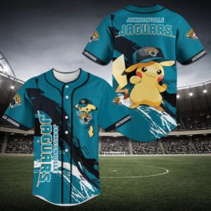 Jacksonville Jaguars Pikachu Baseball Jersey Shirt - Men s & Women s NFL Fan Apparel