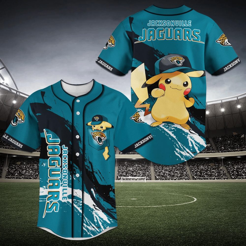 Jacksonville Jaguars Pikachu Baseball Jersey Shirt – Men s & Women s NFL Fan Apparel Jacksonville Jaguars Pikachu Baseball Jersey Shirt – Men s & Women s NFL Fan Apparel