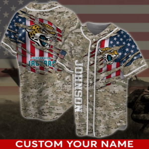 Customized Jacksonville Jaguars NFL Camo Baseball Jersey Shirt – Personalized Name US Flag Design for Men & Women