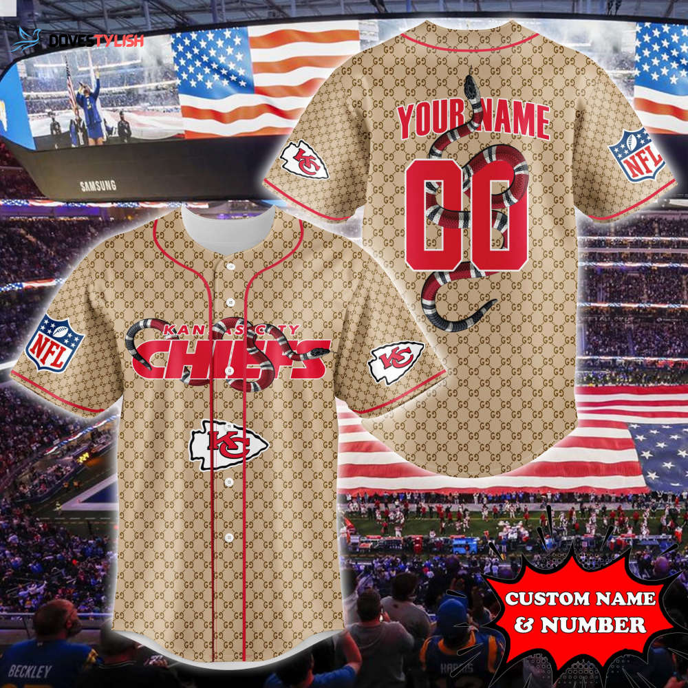 Kansas City Chiefs Baseball Jersey Gucci NFL Custom For Fans BJ2210 Kansas City Chiefs Baseball Jersey Gucci NFL Custom For Fans BJ2210