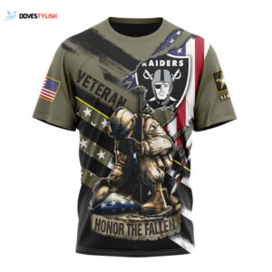 Las Vegas Raiders Honor Veterans Kneeling Soldier Unisex T-Shirt For Fans Gifts 2025