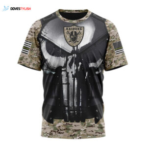 Las Vegas Raiders Punisher Skull Camo Veteran Kits Unisex T-Shirt For Fans Gifts 2025