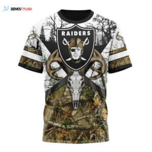 Las Vegas Raiders With Deer Skull And Forest Pattern For Go Hunting Unisex T-Shirt For Fans Gifts 2025