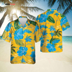 Los Angeles Chargers Nfl Color Hibiscus Button Up Hawaiian Shirt