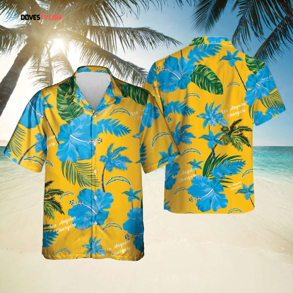 Los Angeles Chargers Nfl Color Hibiscus Button Up Hawaiian Shirt Los Angeles Chargers Nfl Color Hibiscus Button Up Hawaiian Shirt