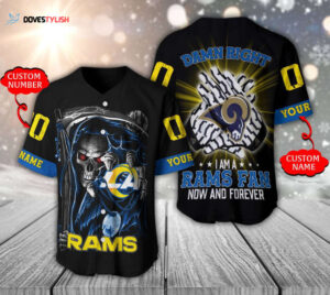 Los Angeles Rams Baseball Jersey Personalized Skull Damn Right