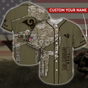 Los Angeles Rams NFL Personalized Baseball Jersey Shirt Camo  For Men Women