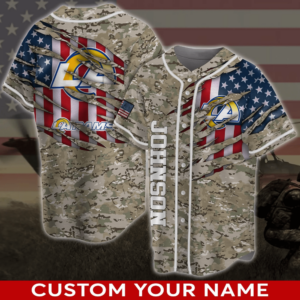 Los Angeles Rams NFL US Flag Personalized Personalized Name Baseball Jersey Shirt Camo  For Men Women