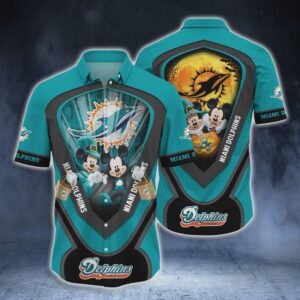 Miami Dolphins Mickey And Minnie Big Moon Hawaiian Shirt