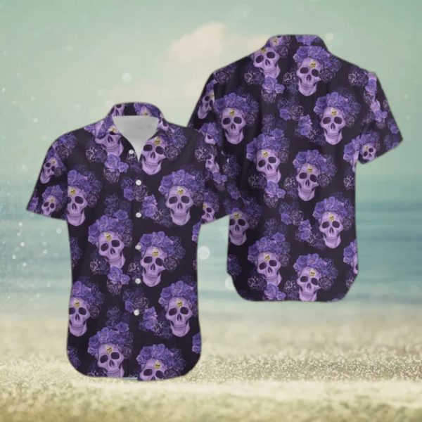 Minnesota Vikings Skull And Flower Funny Hawaiian Shirt