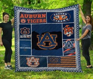 NCAA Auburn Tigers Flag Quilt Blanket, Gift For Sports Fan, Sport Lovers Quilt Blanket