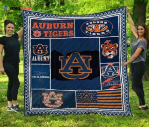 NCAA Auburn Tigers Flag Quilt Blanket, Gift For Sports Fan, Sport Lovers Quilt Blanket